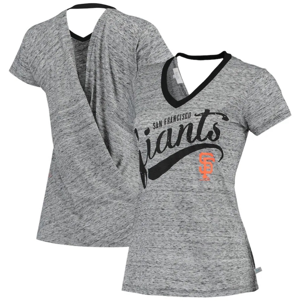 Touch San Francisco Giants Touch Black Hail Mary V-Neck Back Wrap T-Shirt. NWT
